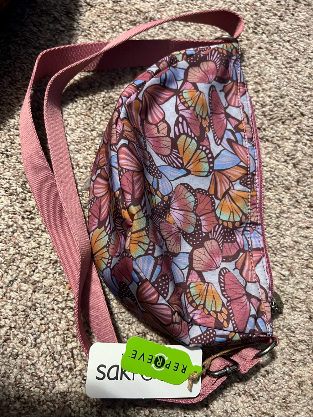 Sakroots Kids Butterfly Crossbody Bag - Pink Strap with Multicolor Wings